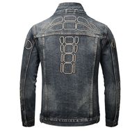 Blousons en jean décontractés pour homme, coupe ajustée, en coton, style motard vintage, noirs et bleus unis, avec tissu en toile – Collection Automne