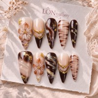 Ongles à presser faits main 3D, longs et pointus, style stiletto, courbés, couvrance totale, en PMMA, pour exportation, 10 pièces