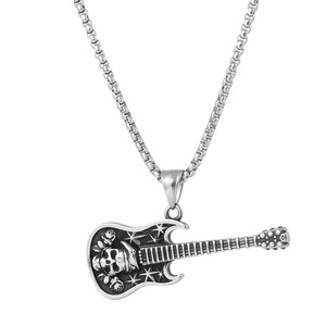 Yunnique-collar con colgante de guitarra de acero inoxidable con diseño de calavera para hombre, regalo para amantes de la música, joyería - Product Image 5