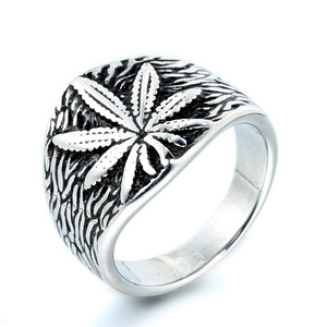 316L Stainless Steel Leaf Coconut Palm <b>Ring</b> Two Tone Retro Hip Hop Carved <b>Rings</b> <b>Men</b> Women Vintage Geometric Plant Jewelry - Product Image 2