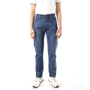 Custom Factory Men's New Style <b>Light</b> Blue Denim Jeans 100% Cotton Casual Slim Straight Pants Embroidered Technics Long <b>Trousers</b> - Product Image 1