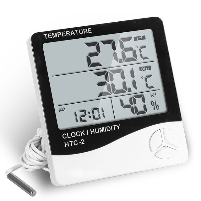 High Quality Digital LCD HTC2 Thermo-Hygrometer Temperature Humidity Meter Large Screen Indoor Electronic Alarm Clock Hygrometer