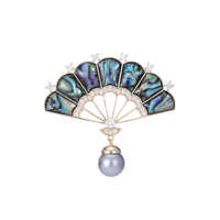 Broche de style chinois rétro pour femmes broches accessoires mode coquille d'ormeau perle ventilateur broche