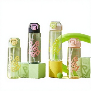 FUXING 550ml PC Plastic Travel Water <b>Cup</b> Handle Lockable <b>Lid</b> Non Slip Base Soft Silicone <b>Straw</b> Student Back to School - Product Image 2