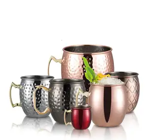 Tasse de moscou en acier inoxydable avec poignée en or, tasse en cuivre de 2oz, 12oz, 16oz, pour Cocktail, Vodka, Mule martelée