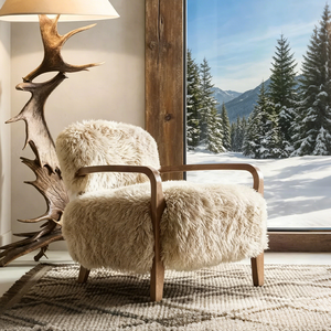 <strong>Yeti</strong> Armchair Sheepskin Upholstered Low Raked Back Solid Wood Frame Leisure <strong>Chair</strong> for Living Room Hotel Apartment Use - Product Image 6