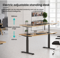 Bureau électrique réglable en hauteur en forme de L avec tiroirs, double moteur, surface en métal et bois pour poste de travail informatique de bureau