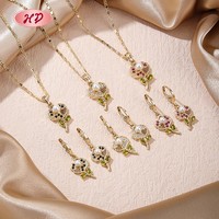 Ensemble de boucles d'oreilles et de colliers en alliage plaqué or 18 carats avec zircon, motif floral, pour mariage, fiançailles, cadeau