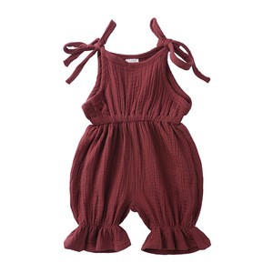 Tendances Grossiste Été Garçons Filles Tout-petits Bébés Combinaison sans manches bouffante à volants en Coton Lin Vêtements pour Bébés - Product Image 3