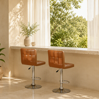 Tabouret de bar pivotant polyvalent en cuir PU marron, réglable avec vérin à gaz, pour la maison, le salon, le magasin, le mobilier de bar