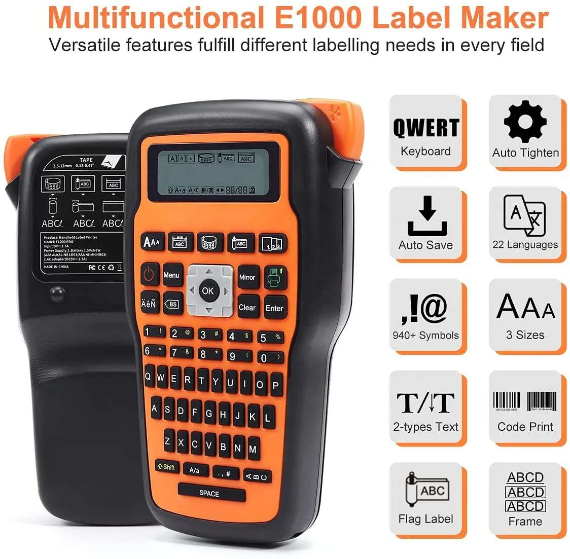 Portable Printing Machine E1000 6mm 9mm 12mm Handheld Industrial Heat Transfer Label Printer Cable Label Maker