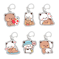 Porte-clés souple en PVC imprimé UV avec motif mignon de couple d'ours gris Bubu et Panda Yier, porte-monnaie, accessoires, pendentif de sac