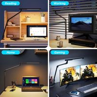 Lampe de bureau LED noire à pince avec télécommande, 5 modes d'éclairage réglables pour la lecture, l'ordinateur et le bricolage