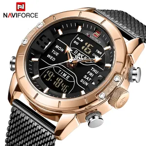 Naviforce 9153 Mannen Digitale Nieuwe Week Tijd Display Horloges Classic Mesh Roestvrij Stalen Band Analoge Digitale Business Horloge