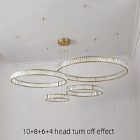Lustres modernes en cristal à LED, 3 anneaux, luminaire de plafond, suspension en cuivre réglable, télécommande, 3200K/4200K/6500K