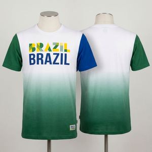 Wholesale Brazil Fan Gear 2026 Soccer Supporter <b>Shirt</b> Yellow Green Gradient Custom Football Tee Low MOQ OEM IP Safe - Product Image 1