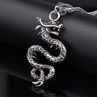 Collier pendentif dragon en acier inoxydable pour hommes, style rétro gothique punk, bijou fantaisie noir à la mode