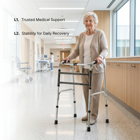 Déambulateur en acier inoxydable épaissi antidérapant, pliable en un clic, réglable sur 6 niveaux, 150 kg, pour personnes âgées et patients victimes d'AVC