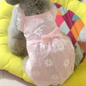 Vestito Estivo da Principessa per Animali Domestici, Gonna in Pizzo per Cani con Fiocco, Ricamo Floreale, Abito a Bretelle per Gatti e Cuccioli, Taglie Piccole e Medie - Product Image 5