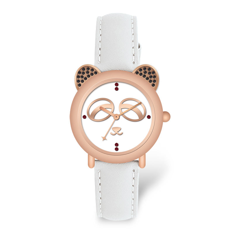 Cartoon Pu Leather Strap Student Creative Cute Funny Panda Style Unisex Watch for Children Girls and Boys