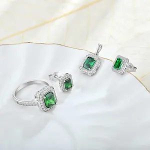 Custom OEM Women Luxury 925 Sterling Silver Square Earring Ring collana Fine cubic zirconia set di gioielli per regalo