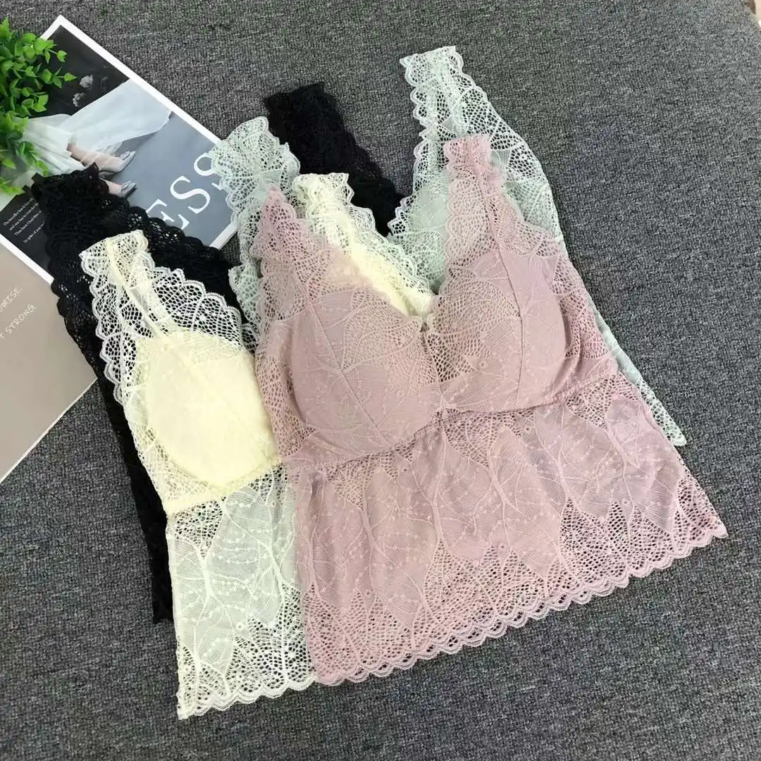 Net celebrity sexy lace beautiful back wrapped chest wide shoulder camisole without steel ring with chest pad tube top bottoming