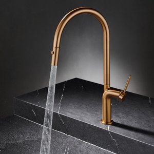 <span class=keywords><strong>Robinet</strong></span> extractible en laiton massif brossé doré durable avec douchette pour rénovation de cuisine intérieure, commande OEM en gros - Product Image 4