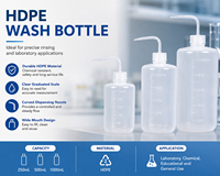 Botol Cuci Silinder HDPE 250/500/1000mL Botol Bilas Tekan Laboratorium dengan Corong Melengkung Skala Terukur Badan Tebal Tutup Sekrup