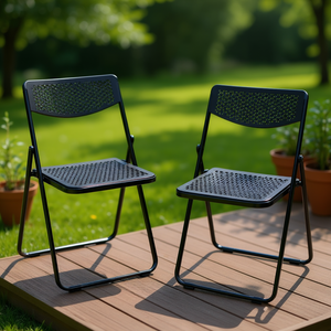 Chaise pliante noire en métal légère empilable pour usage intérieur, extérieur et jardin - Product Image 2