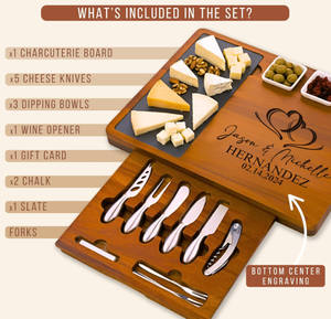 Set Papan Charcuterie Kayu Akasia Berkualitas Tinggi yang Dipersonalisasi dengan Pisau Stainless Steel - Product Image 6