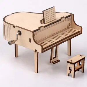 Wood Carving Grand Piano Clockwork Music Box for Home Decor DIY Educational 3d Jigsaw Puzzle Building Toys Music Boxes