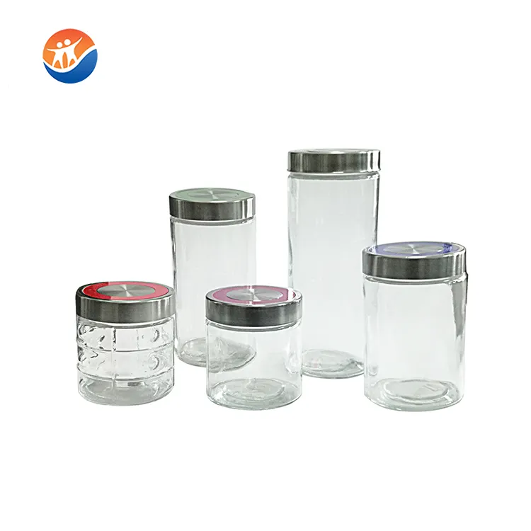 Hot sale food storage glass jar with metal lid kitchen ware airtight food container