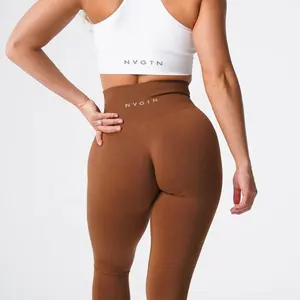 NVGTN ECHT pemasok hot dijual wanita pinggang tinggi celana yoga gym legging Caramel Solid mulus legging