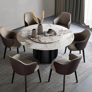 Mesa de comedor redonda italiana con sillas de cuero mesa de comedor redonda superior de mármol con mesa de comedor giratoria redonda de <span class=keywords><strong>Susan</strong></span> perezosa - Product Image 3