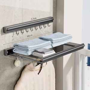 Red de secado de ropa de aluminio retráctil Ropa de pared de baño no perforada Tendedero plegable con gancho - Product Image 4