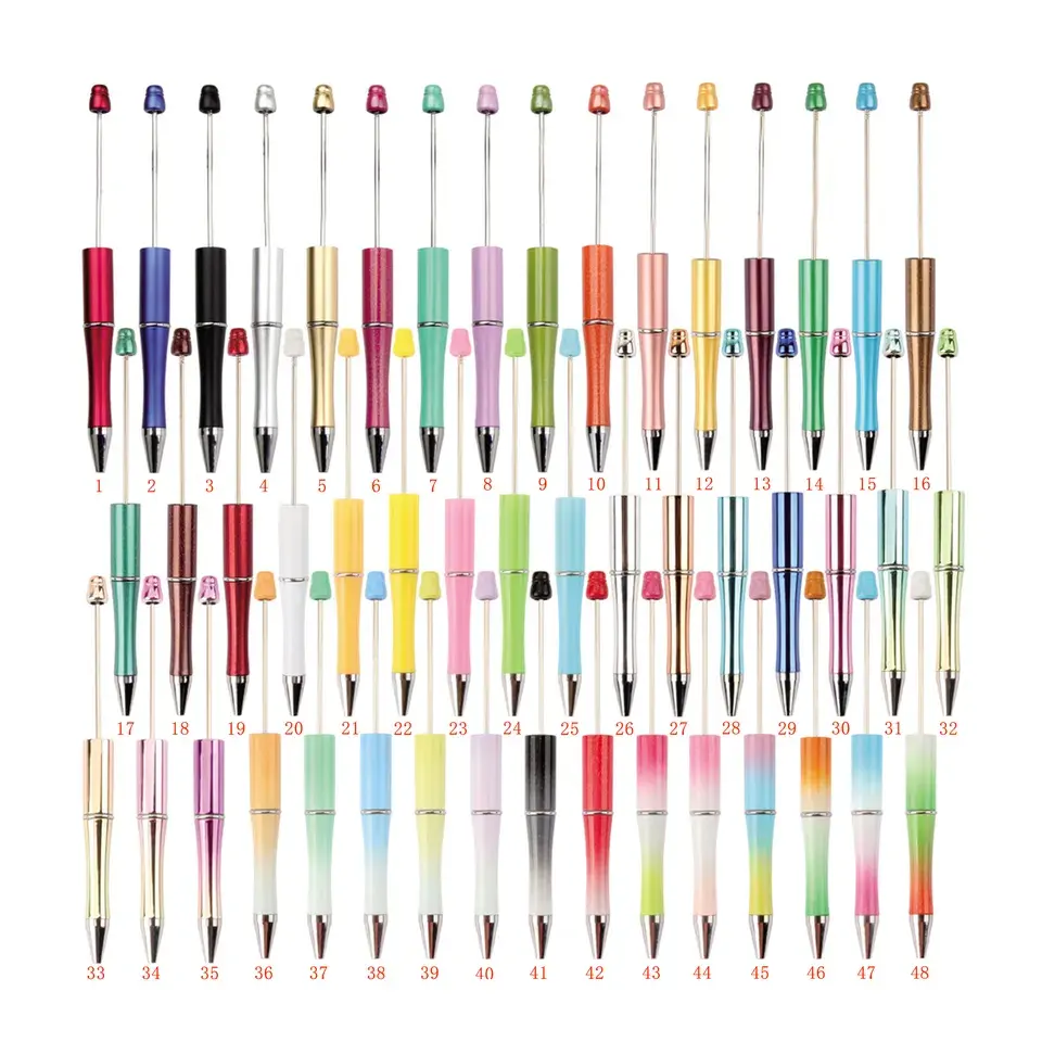 Factory Price Personalized Diy Unique Spacer Metal Pens With Bead Ballpoint 77 Colors Plastic Beads For Bead Pens