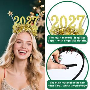 Nouveau serre-tête de Noël en plastique avec étoiles et guirlandes, accessoires photo 2027, lunettes, décoration de fête du Nouvel An - Product Image 4