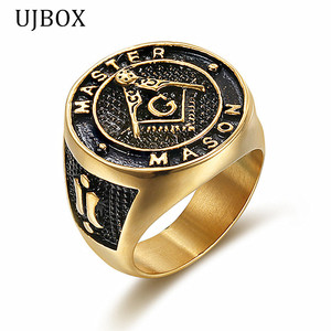 UJBOX Classic Master <span class=keywords><strong>Mason</strong></span> Anillos Masónicos para Hombres Aceite Negro Acero Inoxidable Aceite Negro AG Free-<span class=keywords><strong>Mason</strong></span> Anillos Joyería Regalo R753G - Product Image 2
