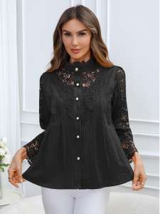 Blusa Elegante de Manga Larga con Encaje, Talla Grande, Estilo Moderno para Primavera/Verano 2026, Disponible en Almacén de EE. UU. - Product Image 2