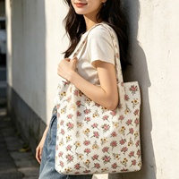 Sac fourre-tout en toile pour femme, personnalisé avec logo, imprimé floral vintage, motif petite fleur, style cottagecore, réutilisable, en tissu doux