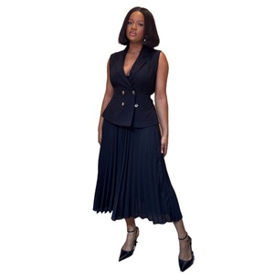 2024 Summer New Temperament Casual Suit for Women Solid Short Pleated <b>Skirt</b> Waistcoat Suit Collar Cross-Border Europe United - Product Image 6