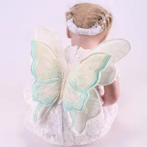 蝴蝶翅膀女婴生日派对道具小号公主仙女翅膀绿色蕾丝翅膀婴儿尺寸