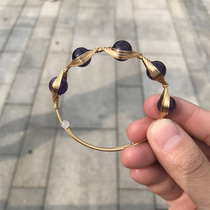 Goud Koperdraad Omwikkeld Open Manchet Armband Natuurlijke Crystal Quartz Amethist Labradoriet Steen Armband - Product Image 5