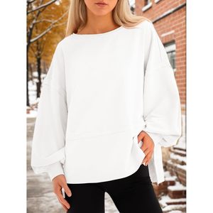 Fisoew Women's <b>Lantern</b> Sleeve Sweatshirt Long Sleeve Loose Fit Crewneck Pullover Tops With Pockets Casual Wear - Product Image 2