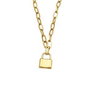 Women's Titanium Steel Padlock Pendant Necklace Chunky Chain Geometric Design Fashion Jewelry Silver Color - Product Image 5