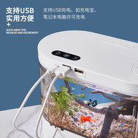 Mini aquarium avec filtre et lumière LED, aquarium d'eau douce tropicale, support pour téléphone et tablette, panier pour plantes hydroponiques pour le bureau