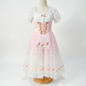 Vestido de Ballet Romántico Rosa Estilo Campesino, Disfraz de Giselle La Fille Mal Gardée, Tutú con Corsé Floral y Mangas Abullonadas para Coppelia Swanhilda - Product Image 2