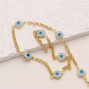 Wholesale 18k Gold Plated Brass Eye Roller Link Chain For Choker Necklace Diy Making