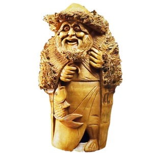 Handmade Bamboo Root Carving Old Man Fishing Figurine Natural Folk Art Home Decor Item - Product Image 5