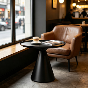 Modern Matte Black Stainless Steel <strong>Slim</strong> Pedestal Side <strong>Table</strong> for Hotel and Living Room Luxury Bedroom Use - Product Image 5